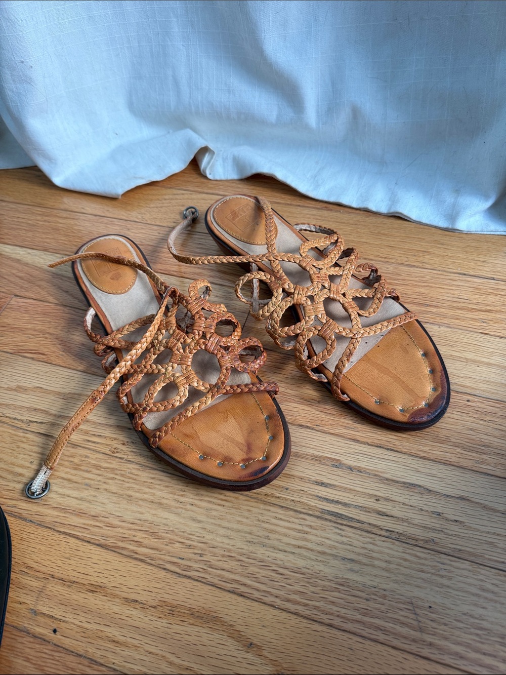 Frye Braided Leather Lace-Up Sandals in Tan